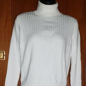 Jeanne Pierre Ribbed Knit Turtleneck Sweater Sz S Small White